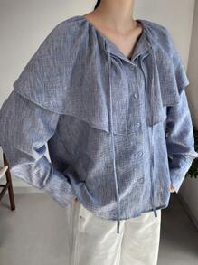 FRIFUL Blouse ample à col volant pour femmes, Top à manches longues pour le printemps et l'été