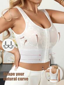 Myrelith Front Button Lace Patchwork Cropped Shaping Camisole - White - View 6