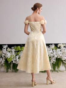 MOTF Soiréza WOMEN'S 3D FLORAL OFF SHOULDER COCKTAIL DRESS - Yellow - View 4