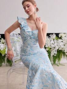 MOTF Soiréza 花卉印花扭纹正式晚礼服 - 藍色 - 查看 1