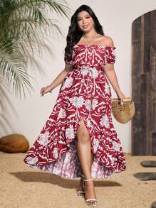Sunnyshic Plus Size Off Shoulder Minimalist Casual Dress, Suitable For Summer