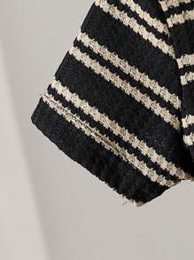 SHEIN Genkimix Kids 1pc Young Boy Casual School Style Waffle Striped Knit V-Neck Polo Shirt Summer Holiday