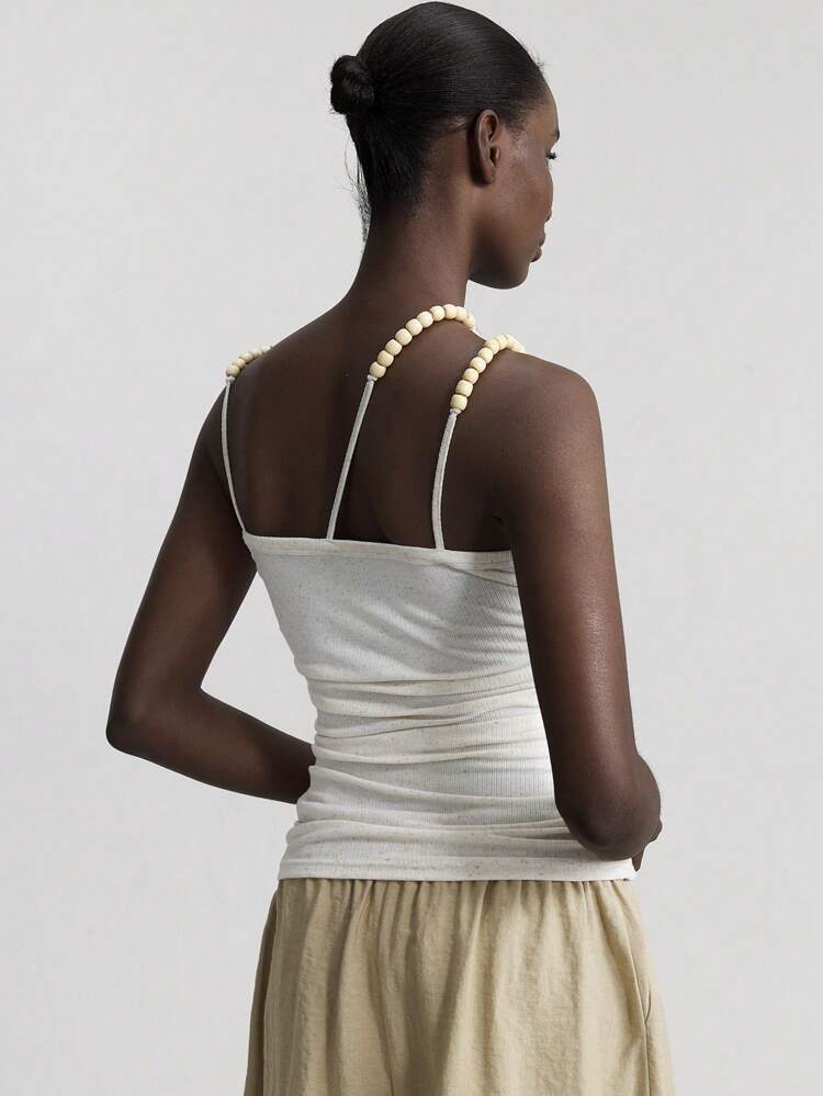 Women's Casual Ruched Design Camisole, Asymmetric Strap Design, Fitted & Elegant, Suitable For Daily Work, Beach Holiday, Versatile Tank Top For Summer