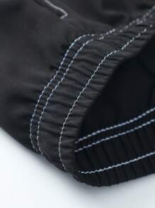 Claim Dot Men's Casual Contrast Stitching Shirt & Shorts Set, Summer - Black - View 5