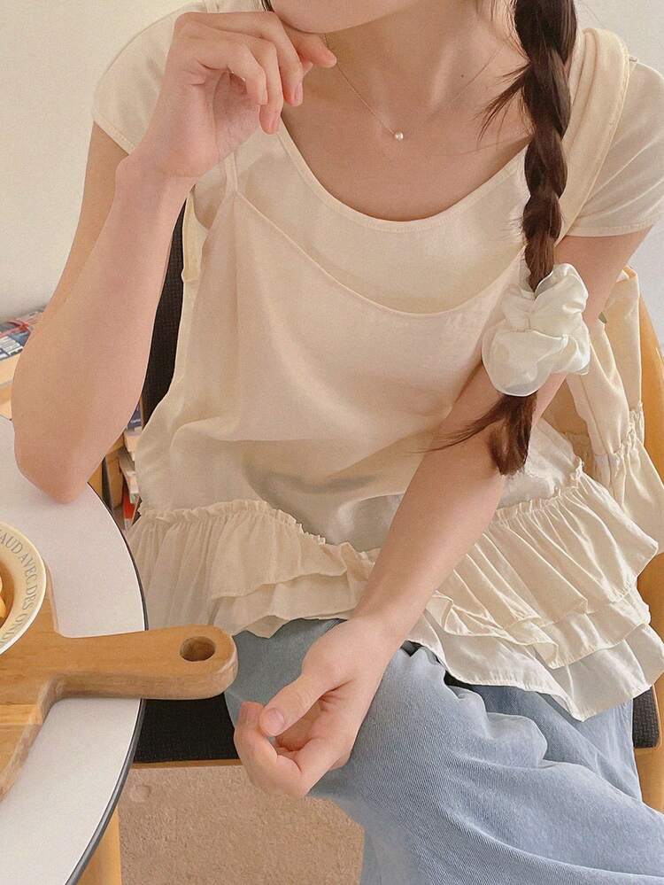 Women/Teen Casual Solid Color Camisole,Ruffle Babydoll Top