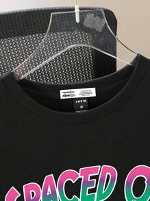 Nick 90s | SHEIN 男士黑色圆领短袖休闲街头卡通图案 T 恤 - 黑色 - 查看 3