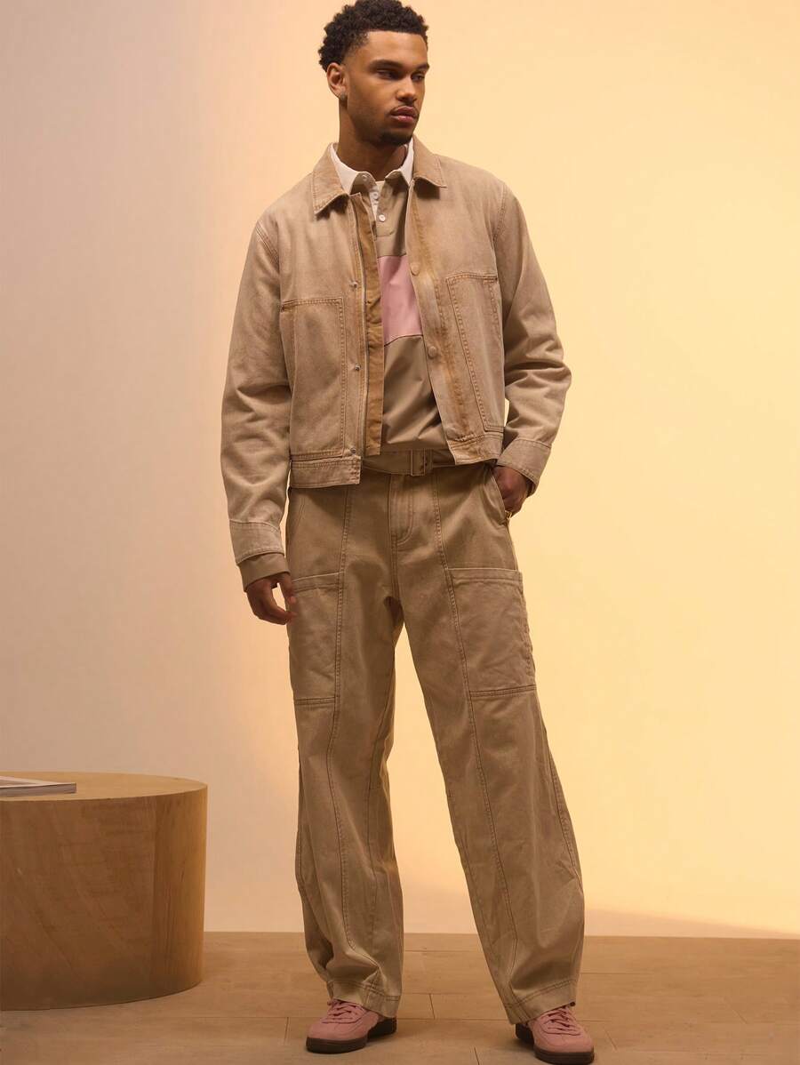 Musero Utility Pocket Detail Straight Leg Belted Denim Trousers Only Spring Summer Vacation Easter Streetstyle Y2k - Brown - View 1