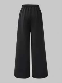 Tween Girls Loose Fit Black Pants With White Bow Decorations - Black - View 2