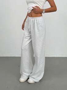 SHEIN PETITE Women's Summer Simple Front Tie Loose Sweatpants, Casual Daily Wear