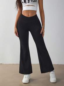 SHEIN PETITE Quần Jeans Ống Loe Ôm Vừa Vặn Thường Ngày Cho Nữ - màu đen - Xem 7