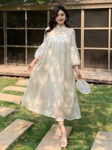 DAZY 女士休闲优雅中长款夏季度假连衣裙，荷叶边 - 白色 - 查看 5