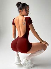 Easithlete Seamless High Elasticity Active Wear Set, Yoga Romper - Rose Red - View 5