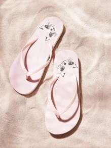 Grefit Sandalias de chanclas con estampado de gato de dibujos animados para mujer, pantuflas planas para el hogar y la playa - Rosa - Ver 1