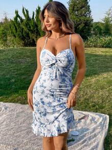 SHEIN VCAY Vestito a scivolo con stampa floreale elegante su tutto il capo, per taglie comode