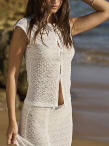 Aralina Two Pieces Lace Tie Front Split Hem Elegant Vacation Outfit Women Top And Maxi Skirt Set - White - View 3