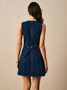 Poéselle Women's Denim Dress Denim Short Dress Button Placket Blue Denim Dress Women's Summer Casual Front Button Sleeveless Denim Dress Summer Women Dresses Summer Clothes Blue Dress Birthday Women Outfits Cowgirl Women Outfits Sexy Dress Casual Women Dresses Jeans Dress Short Dress Casual Dress Country Concert Outfit Short Women Dresses Going Out Outfits Cute Dress Western Dress, Old Money, Business Casual Woman - Dark Wash - View 3