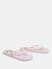 Grefit Sandalias de chanclas con estampado de gato de dibujos animados para mujer, pantuflas planas para el hogar y la playa - Rosa - Ver 5