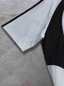 PAVTROS 男士运动休闲短袖套装，黑白拼色拼接上衣，不对称剪裁彰显时尚，适合运动休闲穿着。是送给男朋友或家人的绝佳礼物 男士 S S 男士两件套 S 男士短裤套装 男士短款套装 男士短款套装 男士两件套短款套装 - 黑與白 - 查看 4