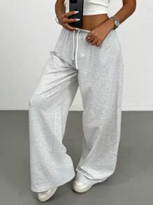 SHEIN PETITE Women's Summer Simple Front Tie Loose Sweatpants, Casual Daily Wear
