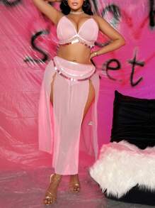 SHEIN 3 Stücke Dessous-Set mit Netzeinsätzen für Große Größen, ohne Bügel