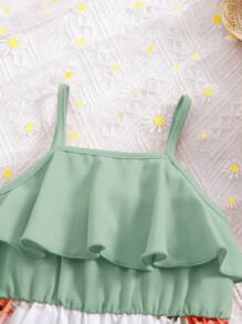 SHEIN Babygirl 可爱花卉印花无袖连体裤，夏季 - 彩色 - 查看 3