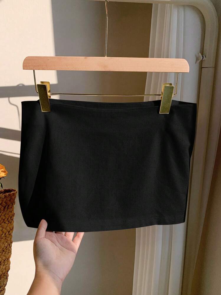 Comfortcana Saia Curta Casual de Linho, Cintura Baixa, Verão - Preto - Visão 3