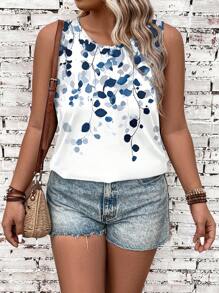 EMERY ROSE 大码蓝白花卉印花吊带背心和背心，适合夏季度假 - 藍白色 - 查看 5