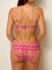 Swim DD+ DD+ 系列女式夏季复古印花吊带聚拢钢圈比基尼两件套，海滩度假