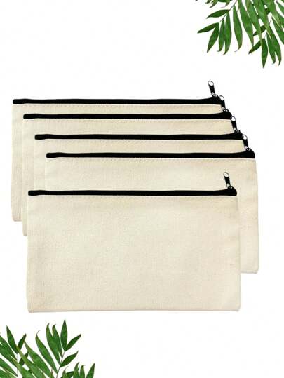 5pcs Solid Color Canvas Bag ,Coin Bag, Storage Bag, Id Bag, Sanitary Napkin Bag,Hand-Painted Diy Graffiti Zipper Pencil Bag ,Student Large-Capacity Stationery Bag ,Pencil Storage Bag ,Change Storage Cosmetics Tote Bag For School, Stationery, Cosmetics, Skin Care Products, Lipstick, Brushes, Coins, Small Items,Travel Office Easy To Carry