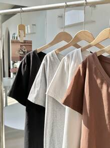 Comfortcana 4 件套休闲舒适大码 T 恤，灰色，黑色，白色，棕色 - 彩色 - 查看 4