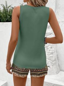 EMERY ROSE Set de 2 piezas con top de tirantes y shorts con bolsillos, de tallas grandes, con estampado floral vintage y bloques de color, adecuado para el verano