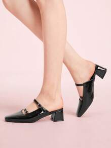 CUCCOO DOLLMOD Square Toe Thick Heels Fashion Minimalist Ladies' High Heels, Sweet Vintage College Style For Summer Vacation Outfit - Black - View 4