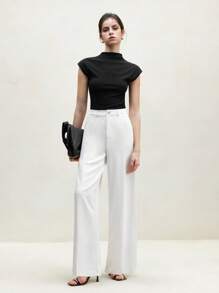 BizChic 新款夏季女式优雅百搭休闲工作通勤约会办公室毕业阔腿裤，白色 - 白色 - 查看 4