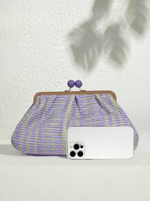 SHEIN VCAY Women's Woven Clutch,Bohemian Style, Perfect For Summer, Travel, Vacation, Beach Party And Music Festival - Purple - View 4