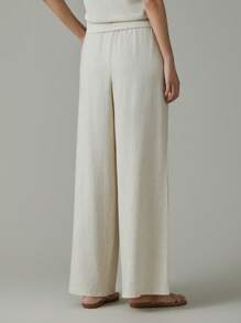 Easowa 女士休闲抽绳腰斜口袋裤女棉质裤子夏季亚麻裤女阔腿裤女阔腿裤 - 杏色 - 查看 9