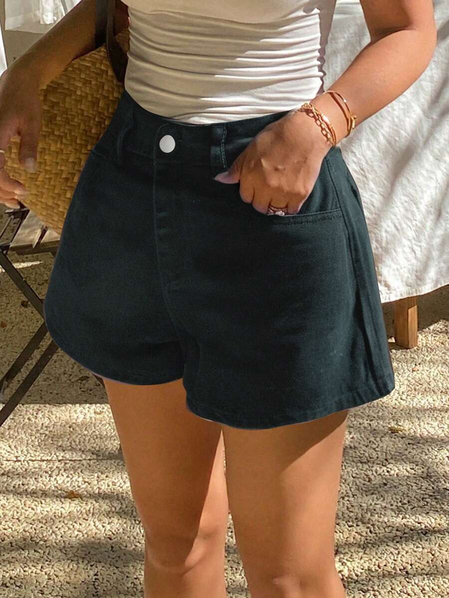 Livesso 女士夏季新款宽松休闲豹纹牛仔短裤 - 霧霾藍 - 查看 1