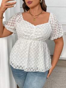 Blusa casual con hombros descubiertos y mangas abultadas para mujer talla grande