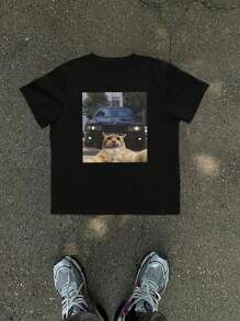 Manfinity Dauomo 搞笑自拍猫和宝马 M5 E39 圆领短袖 T 恤（男款） - 黑色 - 查看 1