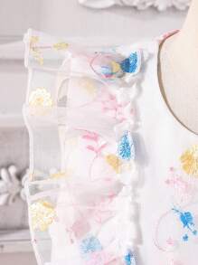 SHEIN Vestido de princesa de niña preadolescente con bordado floral, elegante vestido formal ligero