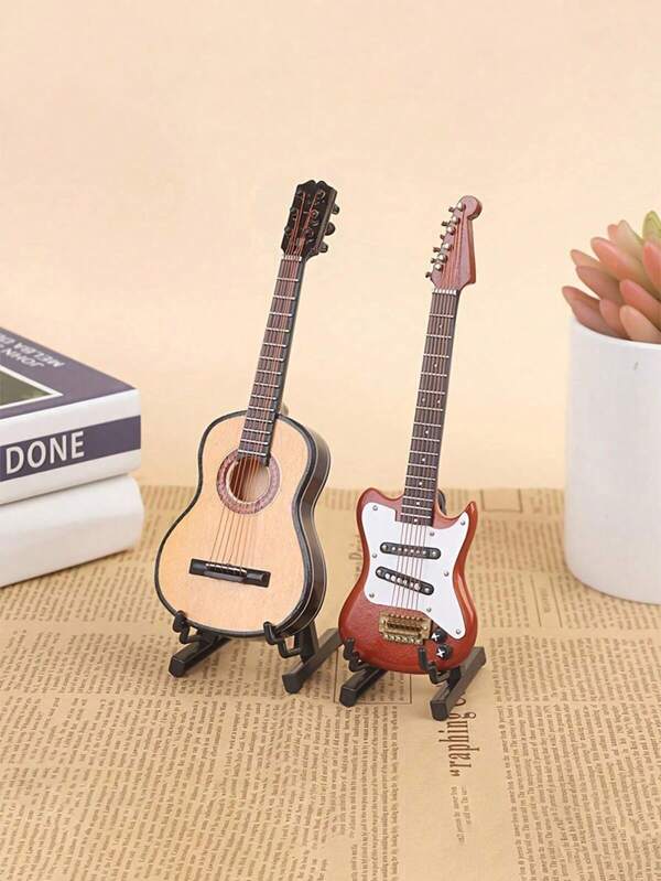 SHEIN 1 Piece Miniature Guitar Model For Home Decoration, Optional Acoustic Guitar Or Electric Guitar With Stand, Musical Instrument Decoration For Valentine's Day, Valentine's Day Wedding, Birthday, Room Decoration, Living Room Decoration
