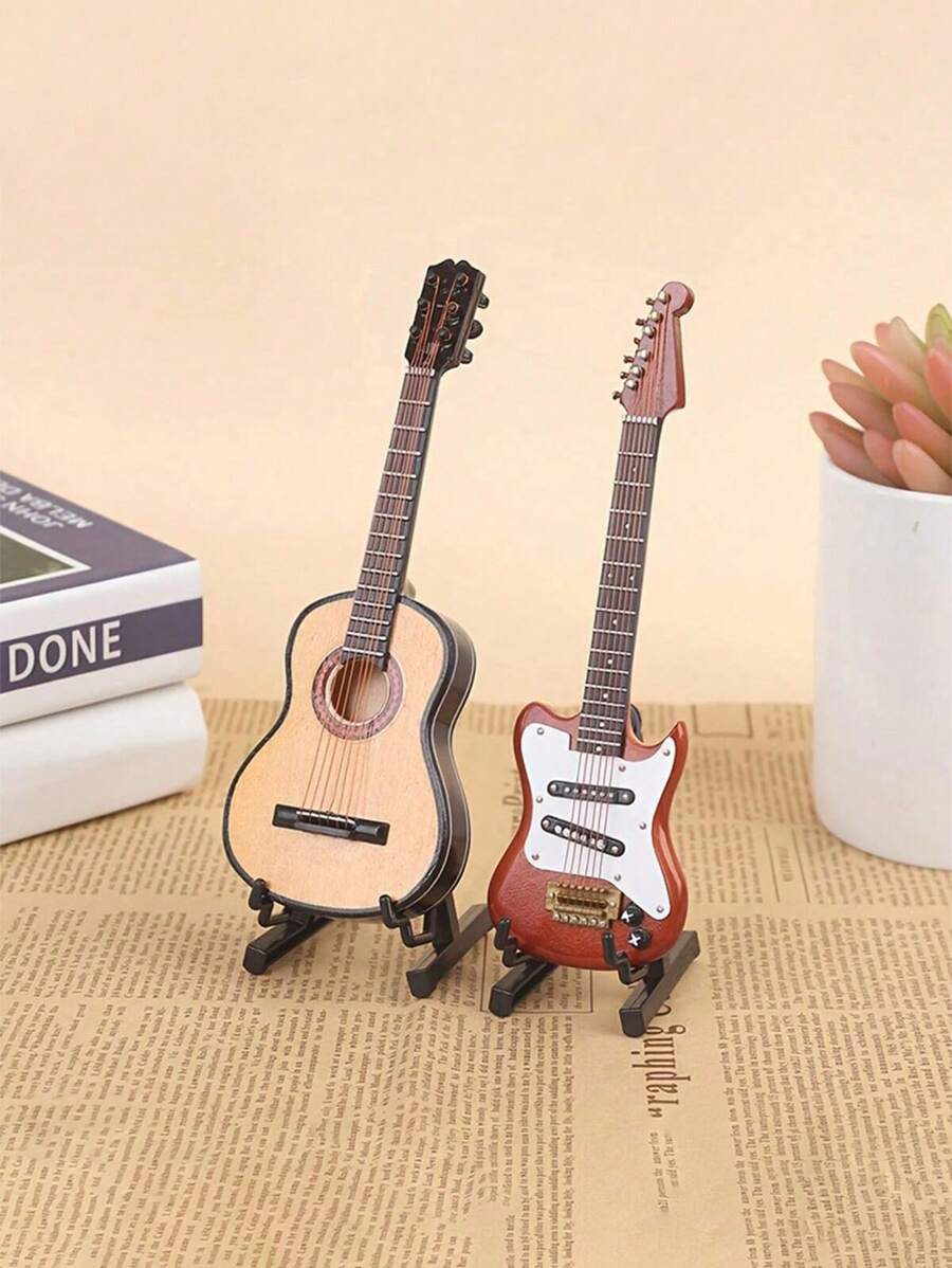 1 件微型吉他模型，用于家居装饰，可选原声吉他或电吉他，带支架，情人节乐器装饰，情人节婚礼，生日，房间装饰，客厅装饰 - 彩色 - 查看 1