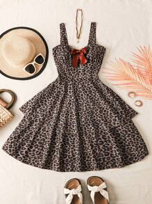 INAWLY 女士豹纹吊带裙，适合夏季的简约时尚 - 摩卡棕 - 查看 1