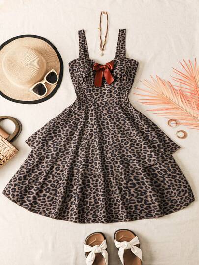 INAWLY 女士豹纹吊带裙，适合夏季的简约时尚