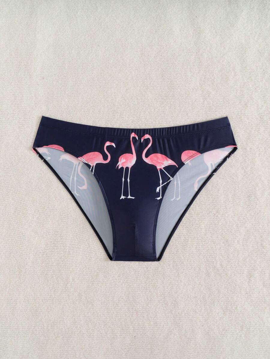 Surfspeed Plus Size Men's Summer Flamingo Print Swim Briefs,Hawaiian