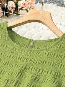 SHEIN LUNE Plus Size Solid Color Textured Casual Vacation Dress - Olive Green - View 3