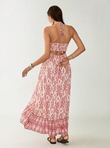 Florisole 波西米亚风女式 V 领花卉印花休闲连衣裙 - 粉色 - 查看 7