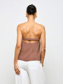 AiiRZ Linen Look Bandeau Waistcoat Button-Front Strapless Top Summer Casual Sleeveless Cropped Bustier Office Professional Workwear Minimalist Tailored Party Evening