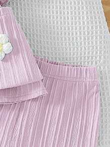 SHEIN Baby Girls Solid Color Short Sleeve Top And Shorts 2 Pieces Set, Fashionable For Summer - Purple - View 3