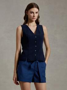 Briarwyn Plain Weave Casual Commuter Top For Summer V Neck Tank Top For Women Classy For Women - Royal Blue - View 1