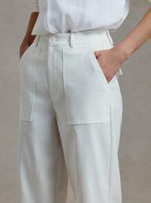 Briarwyn Women Casual Solid Color Woven Straight Leg Pants With Pockets Summer Graduation - White - View 6